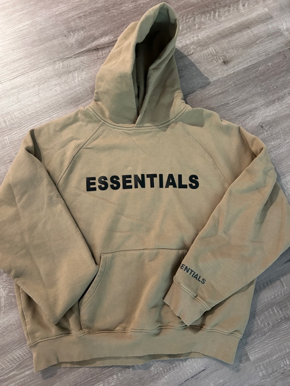 Essentials Tan Hoodie with Black ESSENTIALS Logo